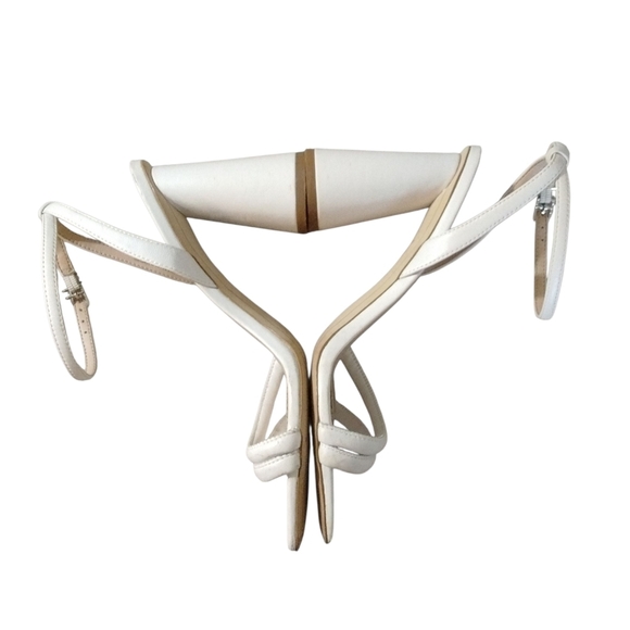 Sam Edelman + Anthropologie Kia Round Block Heels Cream Leather Sandal Heel Sz 8 - Picture 3 of 12